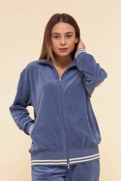 Hausanzug Aus Nicki Blouson-Style Sportive Streifen Stickbündchen Baumwolle/Polyester -Pyjamas Für Zuhause 1884218 11436 3