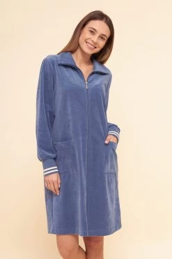 Morgenmantel Aus Nicki Blouson-Style Sportive Streifen Stickbündchen Baumwolle/Polyester -Pyjamas Für Zuhause 1884219 11436 3