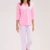 Pyjama Mit 7/8-Hose Im Nadelzug Rosa 100% Baumwolle