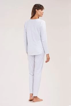 Pyjama Mit Zierschleife Und Spitze Grau Langarm 100% Baumwolle -Pyjamas Für Zuhause 1884292 15610 2