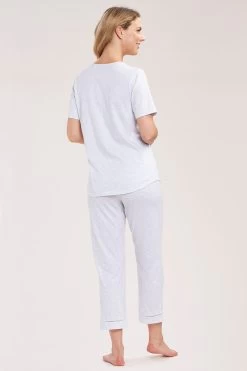 Pyjama Mit Zierschleife Und Spitze Grau Kurzarm 7/8-Hose 100% Baumwolle -Pyjamas Für Zuhause 1884293 15610 2