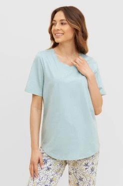 Basic T-Shirt Mit Zierstichen Pyjamashirt Mix & Match