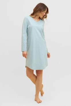 Basic Nachthemd Langarm Mit Zierstichen