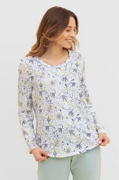 Basic Pyjamashirt Langarm Im Floralen Ornament-Print Mix & Match 1884806
