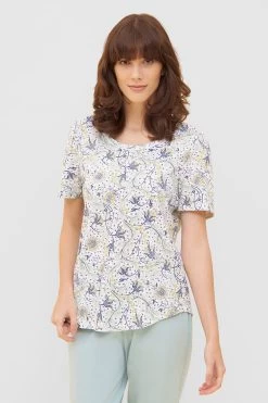 Basic T-Shirt Kurzarm Im Floralen Ornament-Print Mix & Match 1884807
